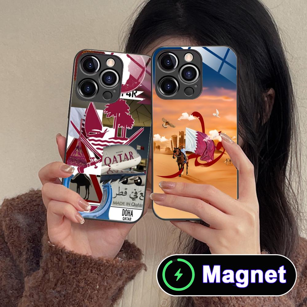 Phone Cases Qatar - Casing Ponsel MagSafe Kaca Bendera Qatar