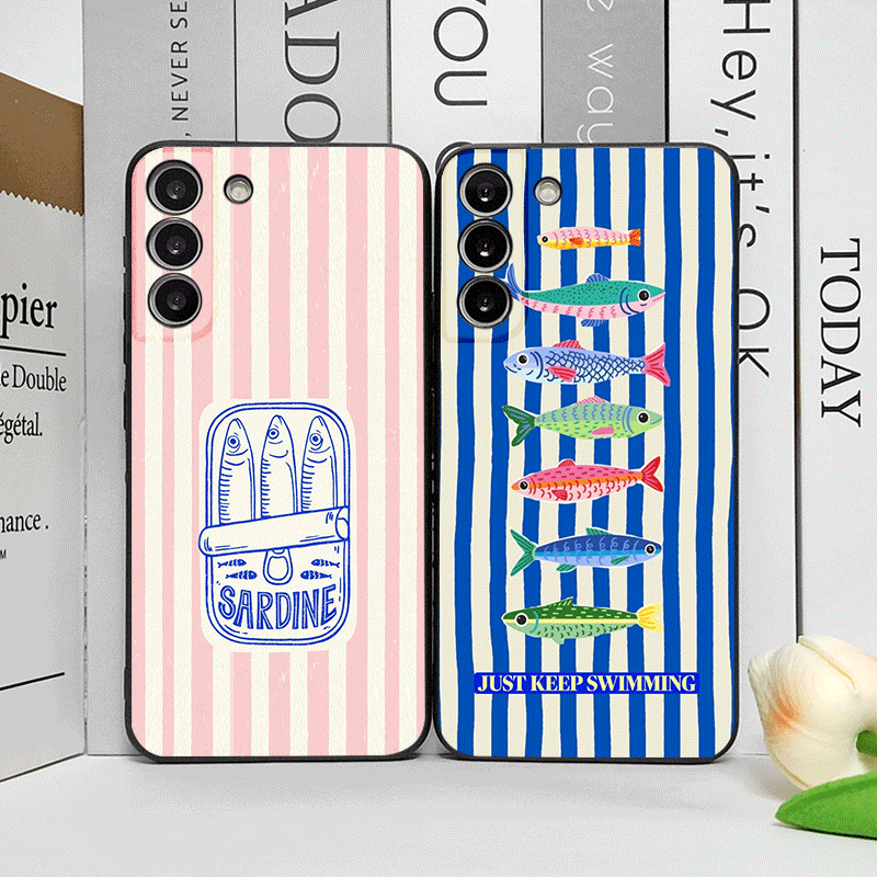 Phone Cases Oppo - Casing Ponsel Lucu Pola Bergaris Ikan